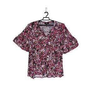 Chelsea Studio 100% Rayon Pink Floral Short Sleeve Woman's Blouse Size 2X
